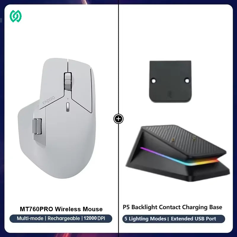 Rapoo MT760PRO Wireless Mouse – NearLink + Bluetooth 5.0, Multi-Device, 12,000 DPI, 2K Polling Rate, Ergonomic, Quiet Clicks