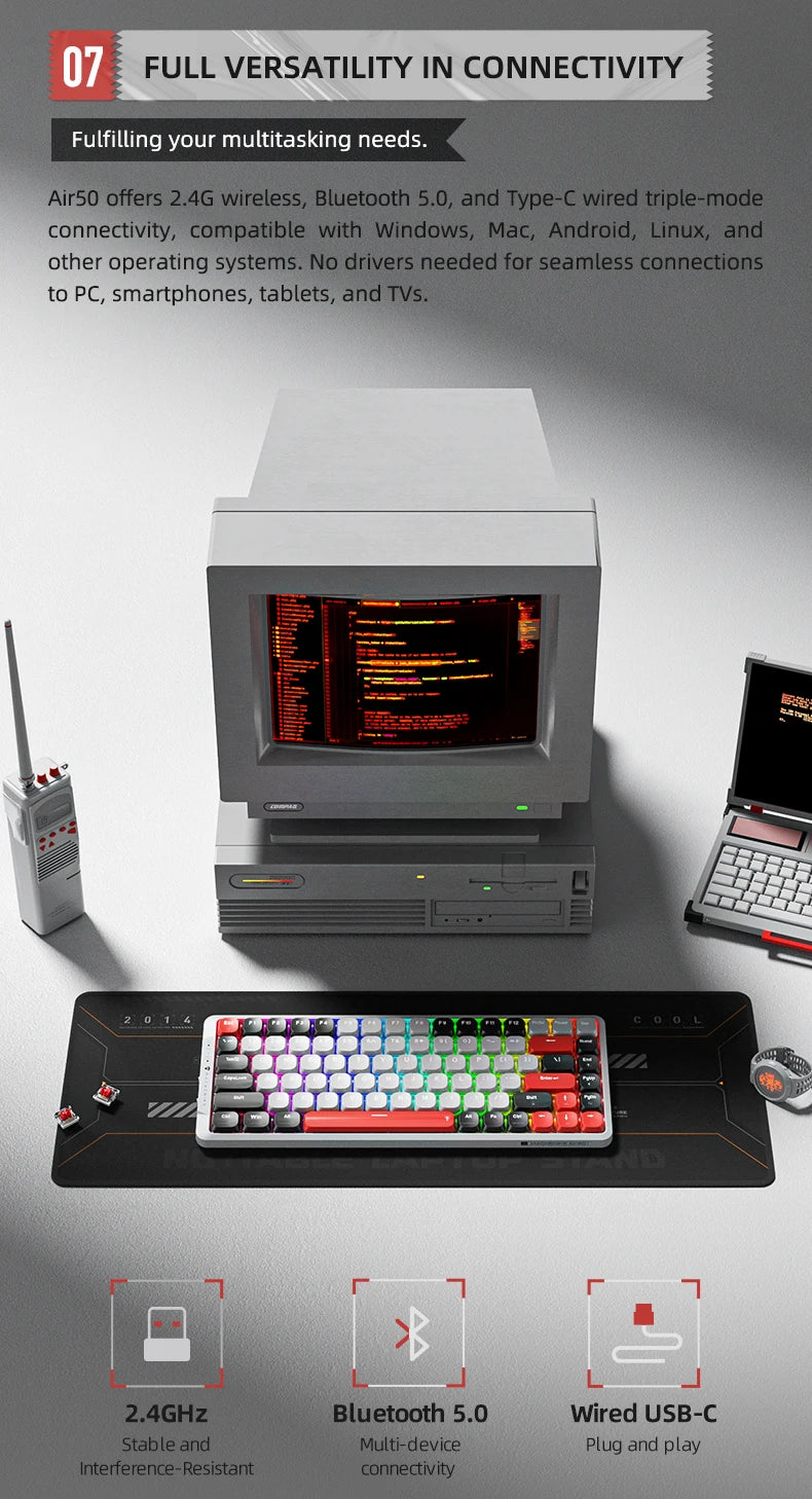 MACHENIKE AIR50 Low-Profile Mechanical Keyboard – 75% Layout, Hot-Swap, RGB Backlit, Tri-Mode, Productivity Keyboard for Laptop & PC