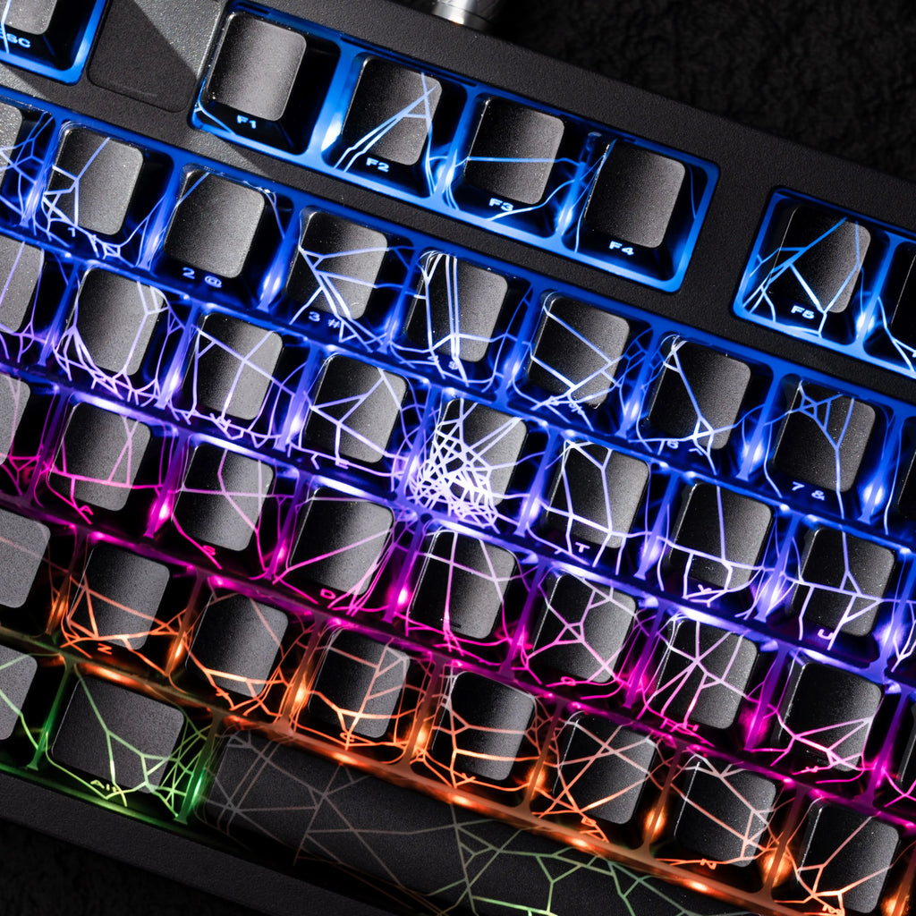 XVX Spider Web Keycaps – OEM Profile, Shine-Through IMD-Tech Keycap Set, 118 Keys, Black Backlight (Keycaps Only)