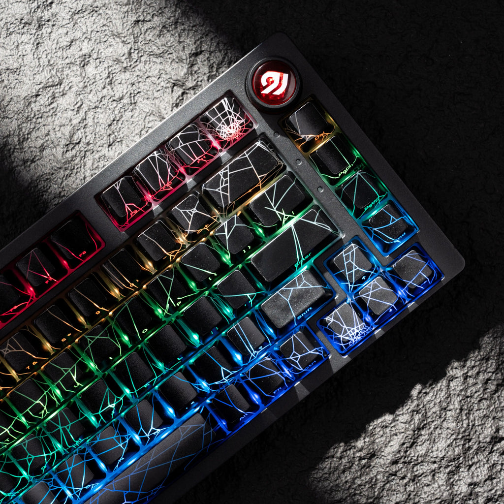 XVX Spider Web Keycaps – OEM Profile, Shine-Through IMD-Tech Keycap Set, 118 Keys, Black Backlight (Keycaps Only)