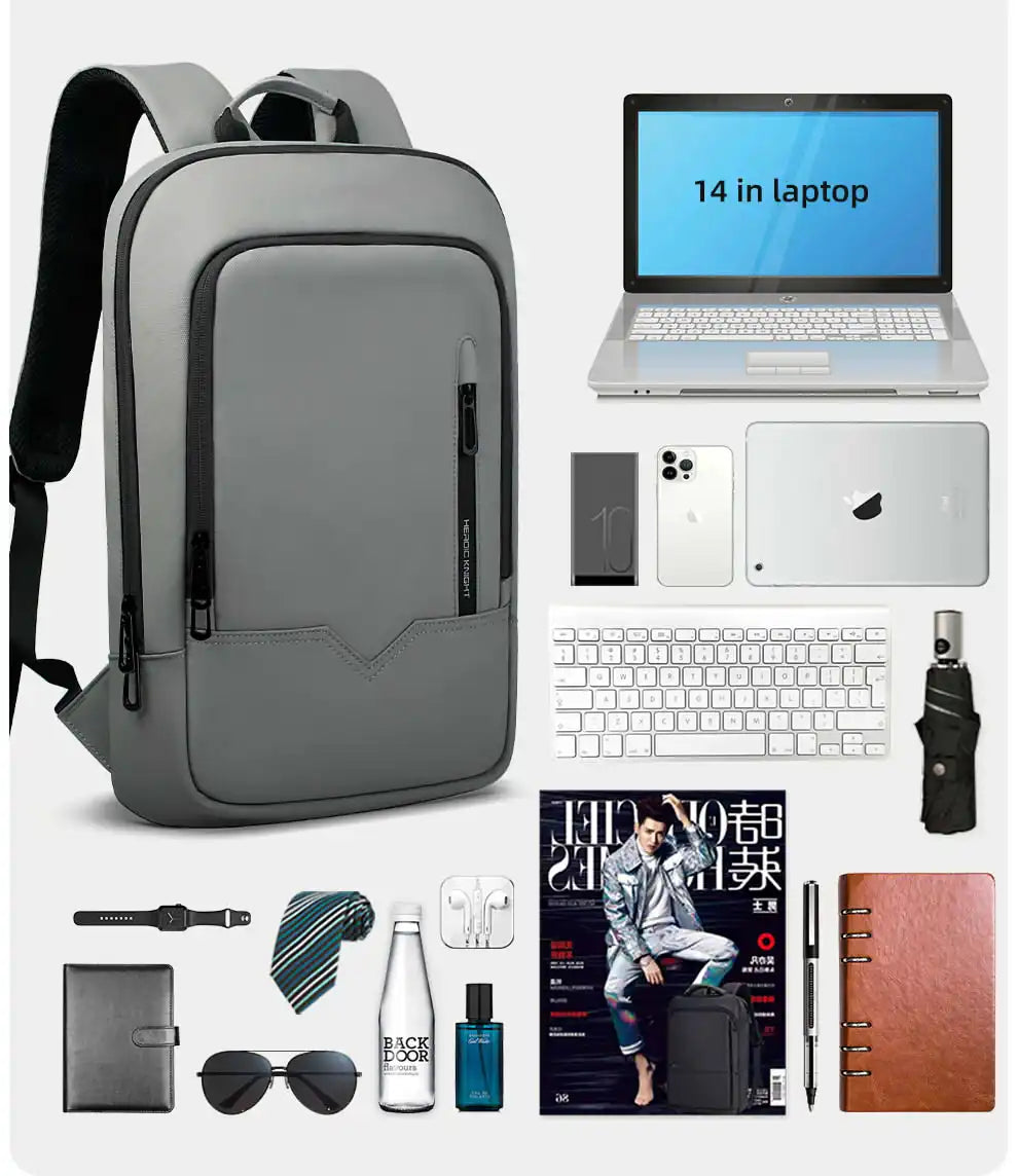 Heroic Knight Business Backpack - 14" Laptop, Waterproof, USB Charging, Multifunctional Travel Backpack