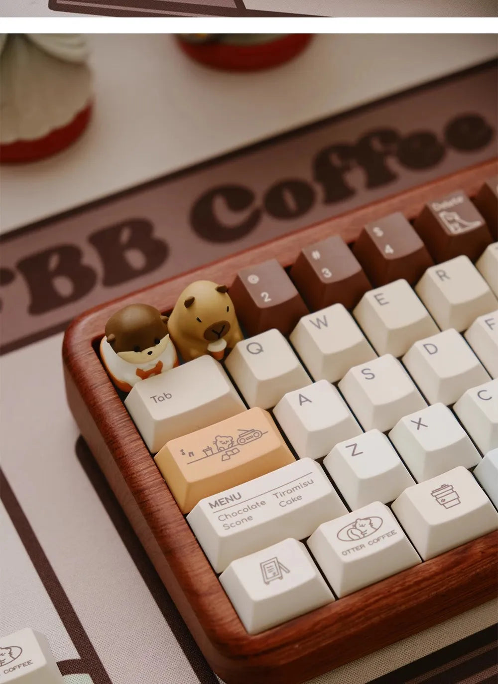 FBB Otter Coffee Theme Keycaps – PBT, Gaming Mechanical Keyboard Keycaps for MX Switch, PC Custom DIY Cute Artisan Accessory