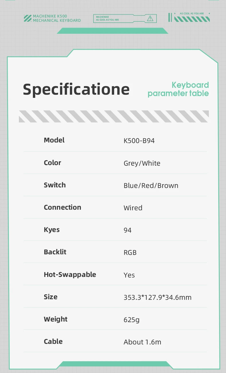 MACHENIKE K500-B94 Mechanical Keyboard – 94 Keys (90%), Wired Gaming Keyboard, Hot-Swappable, RGB Backlight, for PC & Laptop