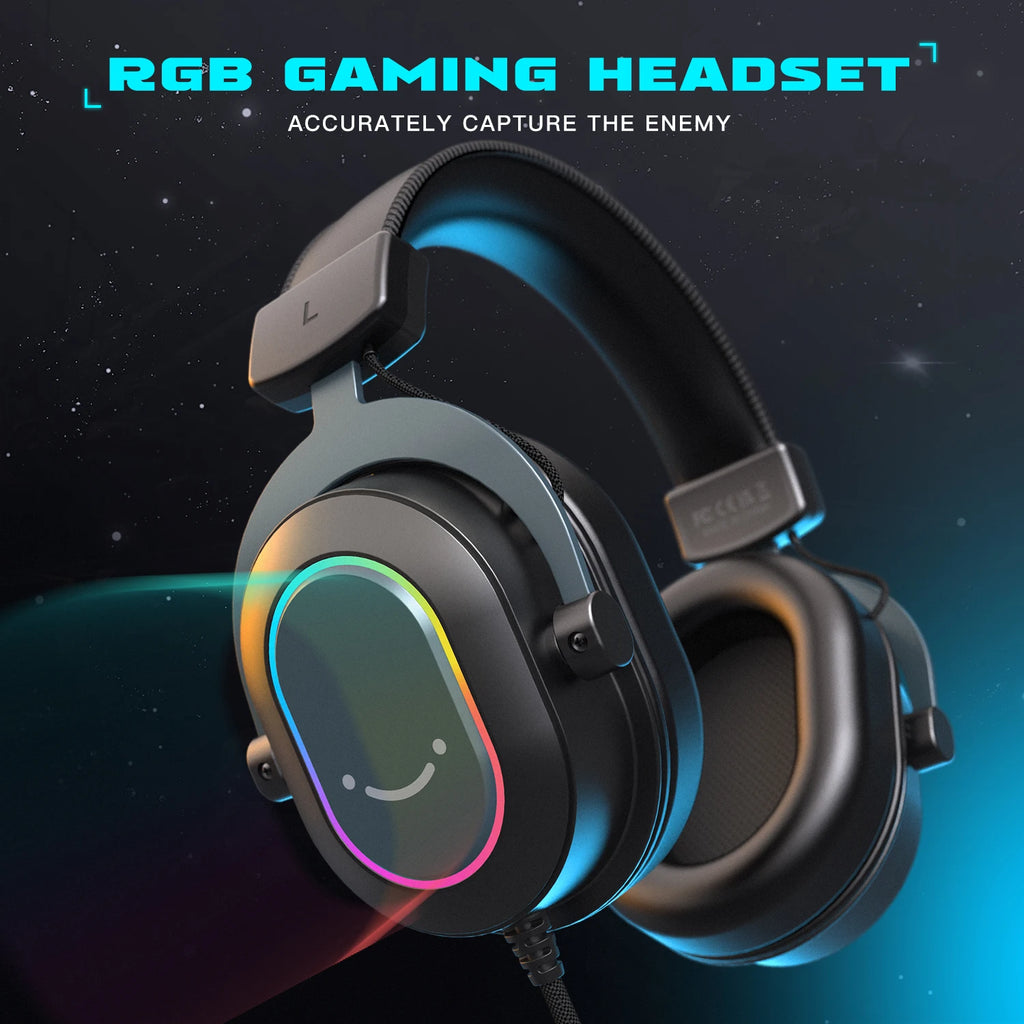 FIFINE RGB Gaming Headset with Mic – 7.1 Surround Sound, Over-Ear, 3 EQ Modes for PC/PS4/PS5