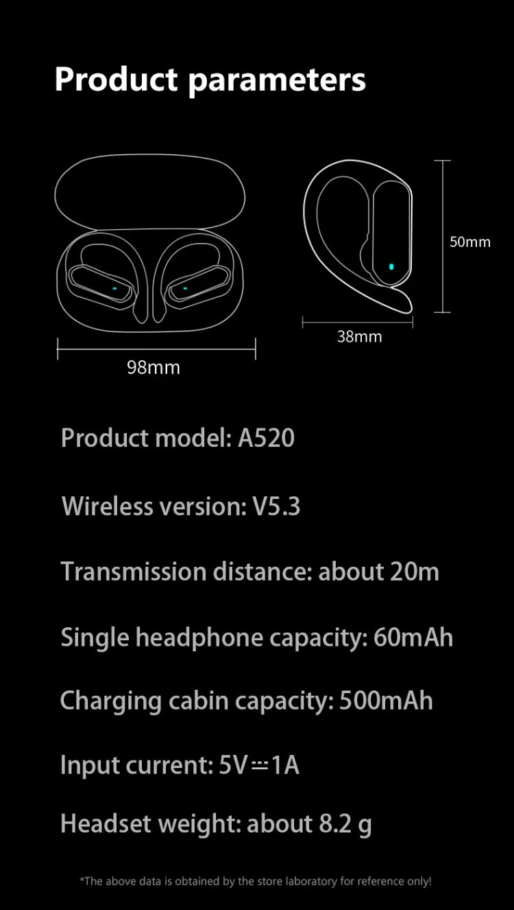 Original Sony A520 Wireless Business Ear-Hook Headphones | Hi-Fi Bass Noise-Cancelling Sport & Gaming Earbuds with Microphone