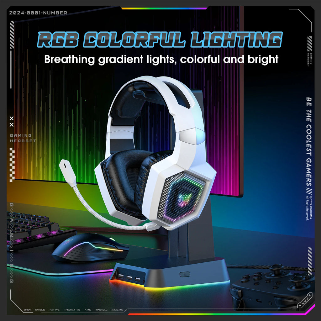 ONIKUMA 2.4GHz Wireless Gaming Headset – Noise-Canceling Mic, RGB Light, for PS5/PS4/PC/Mac