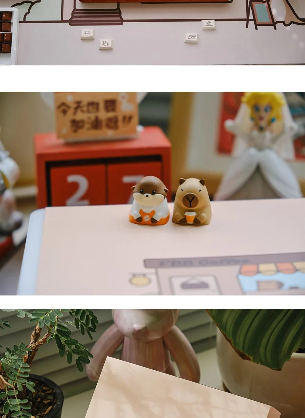 FBB Otter Coffee Theme Keycaps – PBT, Gaming Mechanical Keyboard Keycaps for MX Switch, PC Custom DIY Cute Artisan Accessory