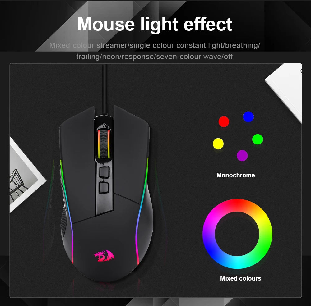 Redragon Lonewolf G105 RGB USB Wired Gaming Mouse – 8,000 DPI, 8 Programmable Buttons, Ergonomic Design for PC & Laptop Gamers