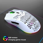 RGB Ultralight Honeycomb Wireless Gaming Mouse – 2.4G Wireless, Charging Support, 3,600 DPI, 6-Button Design, for Laptop & PC Gamers