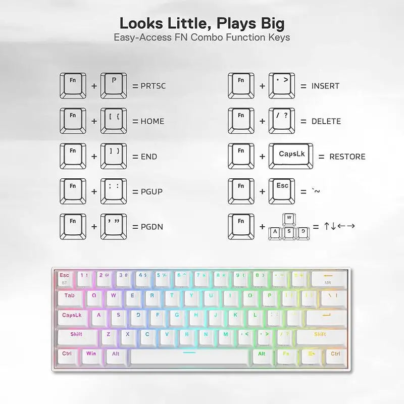 Redragon K530 Pro Draconic Mechanical Keyboard – 61 Keys (60%), Wireless RGB, Hot-Swap Socket, Bluetooth / 2.4GHz / Wired 3-Mode