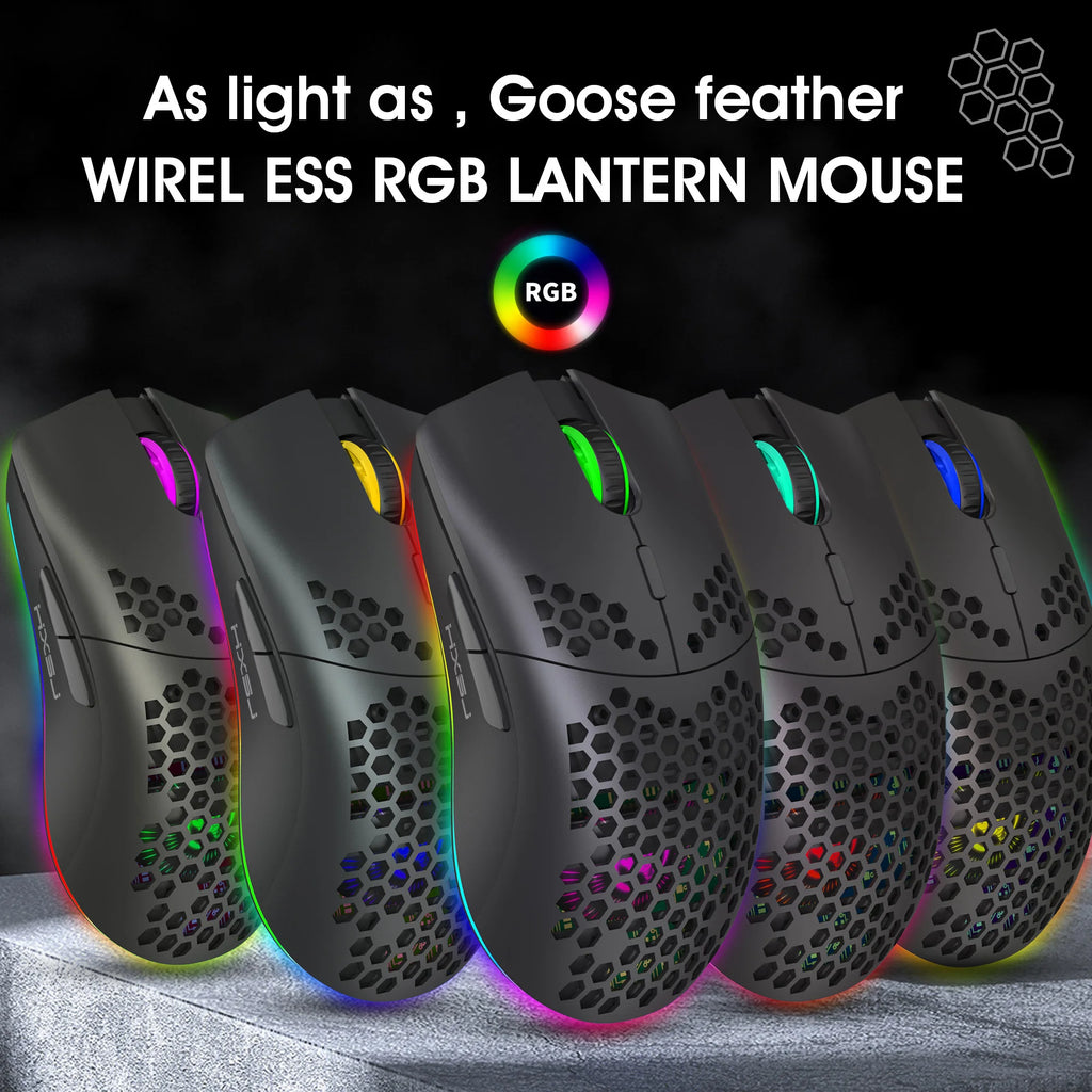 RGB Ultralight Honeycomb Wireless Gaming Mouse – 2.4G Wireless, Charging Support, 3,600 DPI, 6-Button Design, for Laptop & PC Gamers