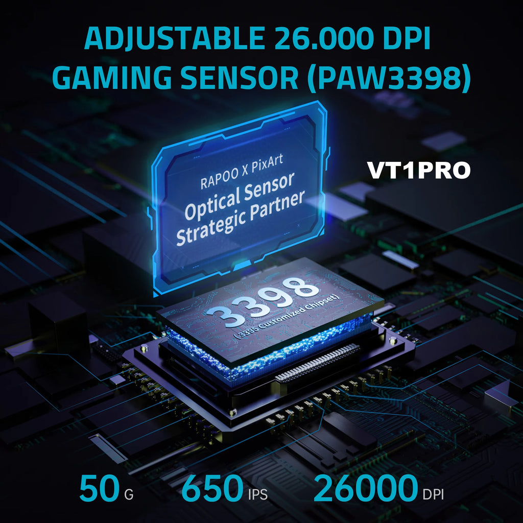 Rapoo VT1 PRO / VT1 PRO MAX Wireless Gaming Mouse – 8KHz Polling Rate, 26,000 DPI, Optical Sensor, for Small & Medium Hands