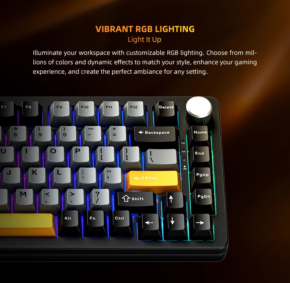Machenike K600-B82W Mechanical Keyboard – 75% ANSI Layout, Gasket Mounted, RGB Backlit, Tri-Mode Wireless Gaming Keyboard