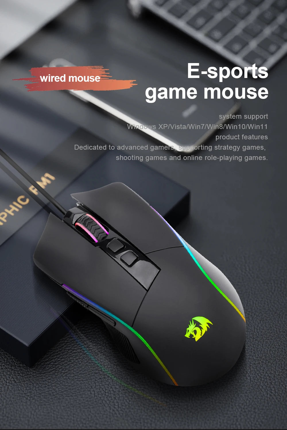 Redragon Lonewolf G105 RGB USB Wired Gaming Mouse – 8,000 DPI, 8 Programmable Buttons, Ergonomic Design for PC & Laptop Gamers