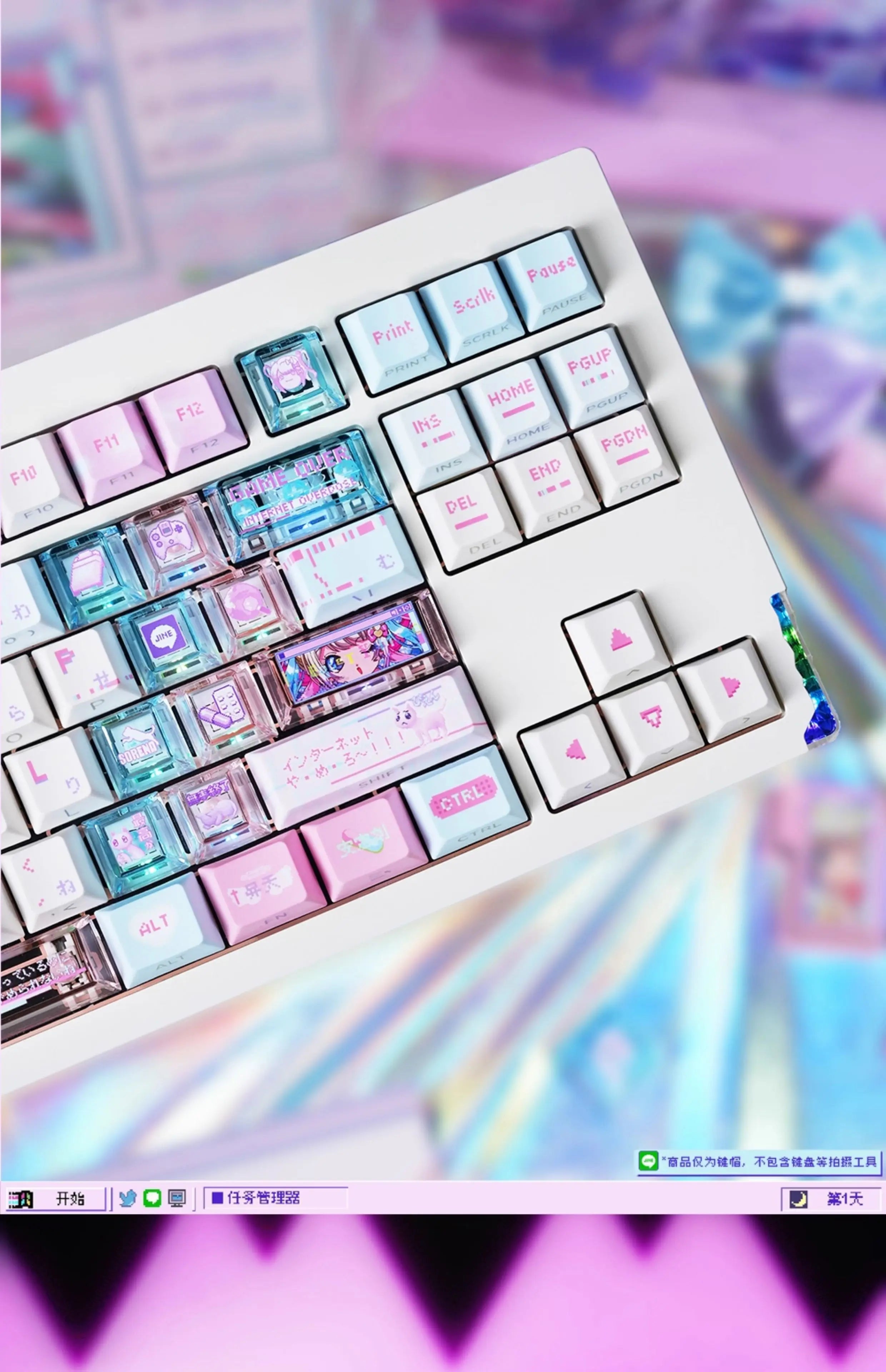 Anime NEEDY Girl Overdose Keycaps – Cute PBT + PC Translucent, Cherry Profile, Custom Keycaps for Mechanical Keyboard Gaming Gifts