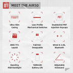 MACHENIKE AIR50 Low-Profile Mechanical Keyboard – 75% Layout, Hot-Swap, RGB Backlit, Tri-Mode, Productivity Keyboard for Laptop & PC