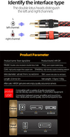 Hi-Fi 2RCA to 2RCA Audio Cable – High Quality 4N OFC, Male-to-Male RCA Cable, Independent Main-Core Shielding, One Pair