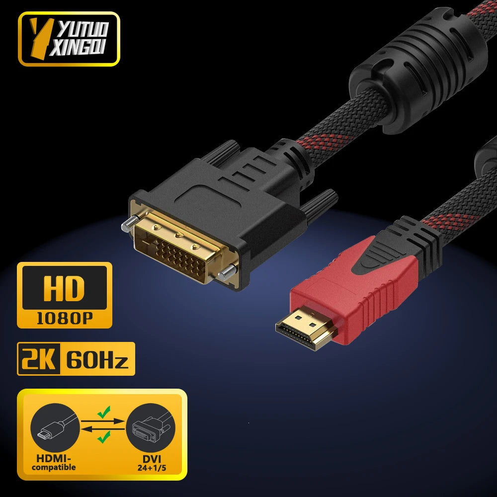 HDMI to DVI Cable – Braided 24+1 to 24+5, 1080P HD Video Connection for Computer, Monitor, TV & Projector