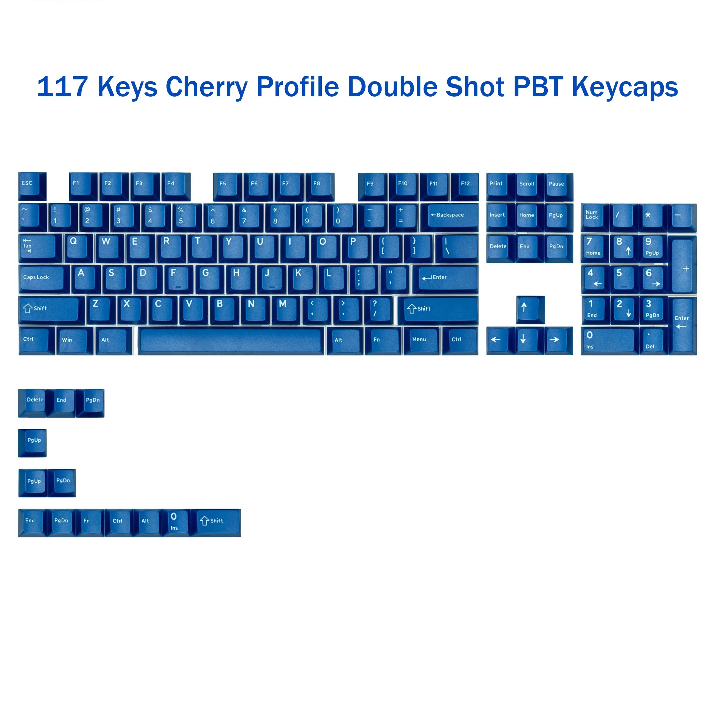 117 Keys Classic Blue Keycaps – Double-Shot ABS, Cherry Profile, for Gateron MX Switches Mechanical Gaming Keyboard