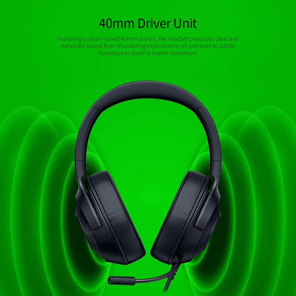 Razer Kraken X Essential Gaming Headset – 7.1 Surround Sound, Cardioid Mic, 40mm Drivers