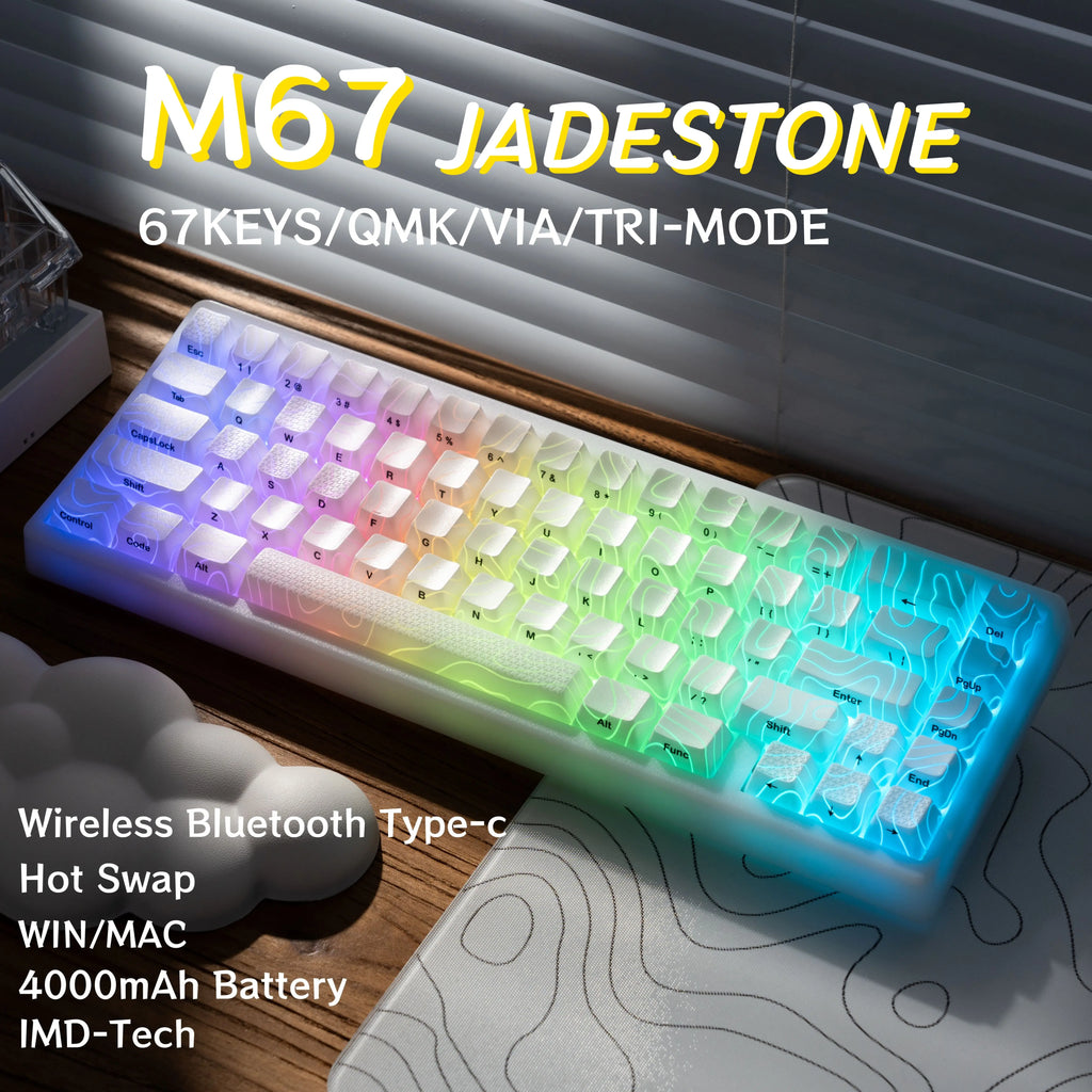 XVX M67 JadeStone Mechanical Keyboard – 65% Layout, IMD-Tech Keycaps, Hot-Swappable, Gasket Mount, Tri-Mode Wireless, Custom RGB