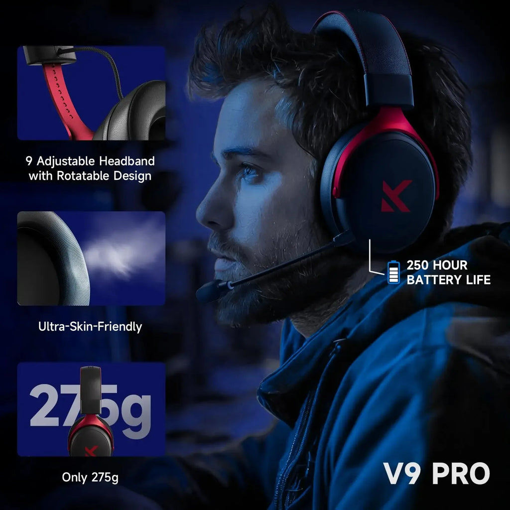 MCHOSE V9 Pro Wireless Gaming Headset – 7.1 Surround Sound, Noise-Canceling Mic, Low Latency