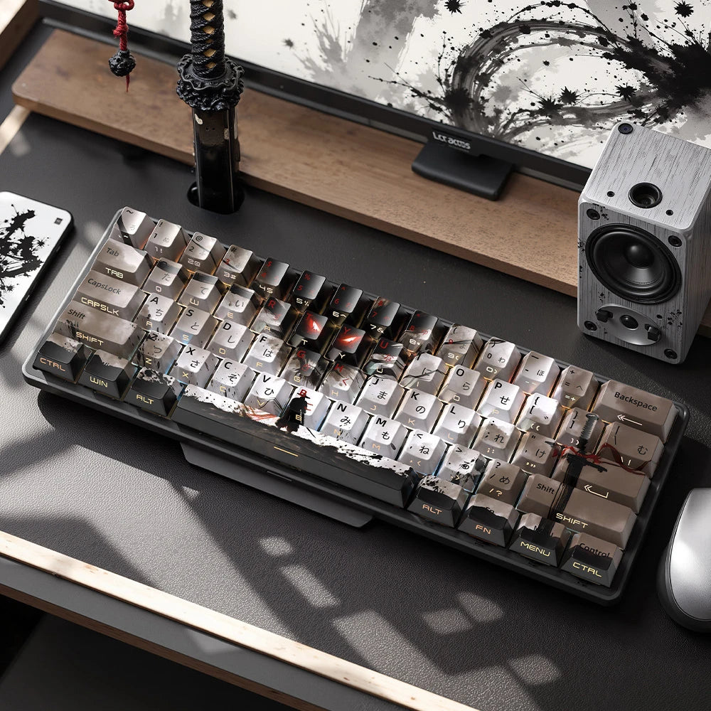 129 Keys Swordsman Keycaps – 5-Side Dye-Sub PBT, Cherry Profile, Side-Printed Shine-Through Keycaps for MX Switches Gaming Keyboard