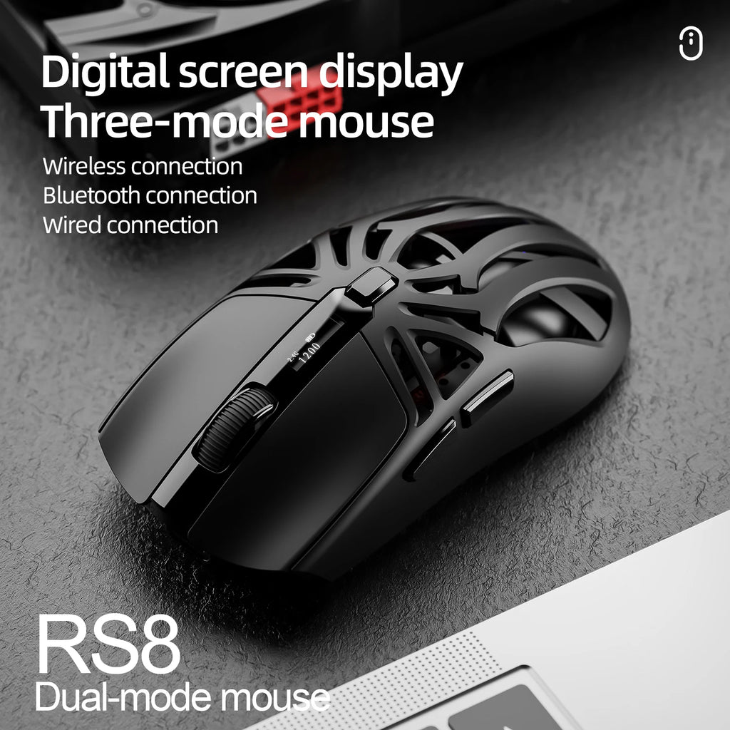 SMAILWOLF RS8 Tri-Mode Gaming Mouse – Bluetooth / 2.4G / Wired, 10,000 DPI, 1,000Hz Polling Rate, Lightweight, Macro Support