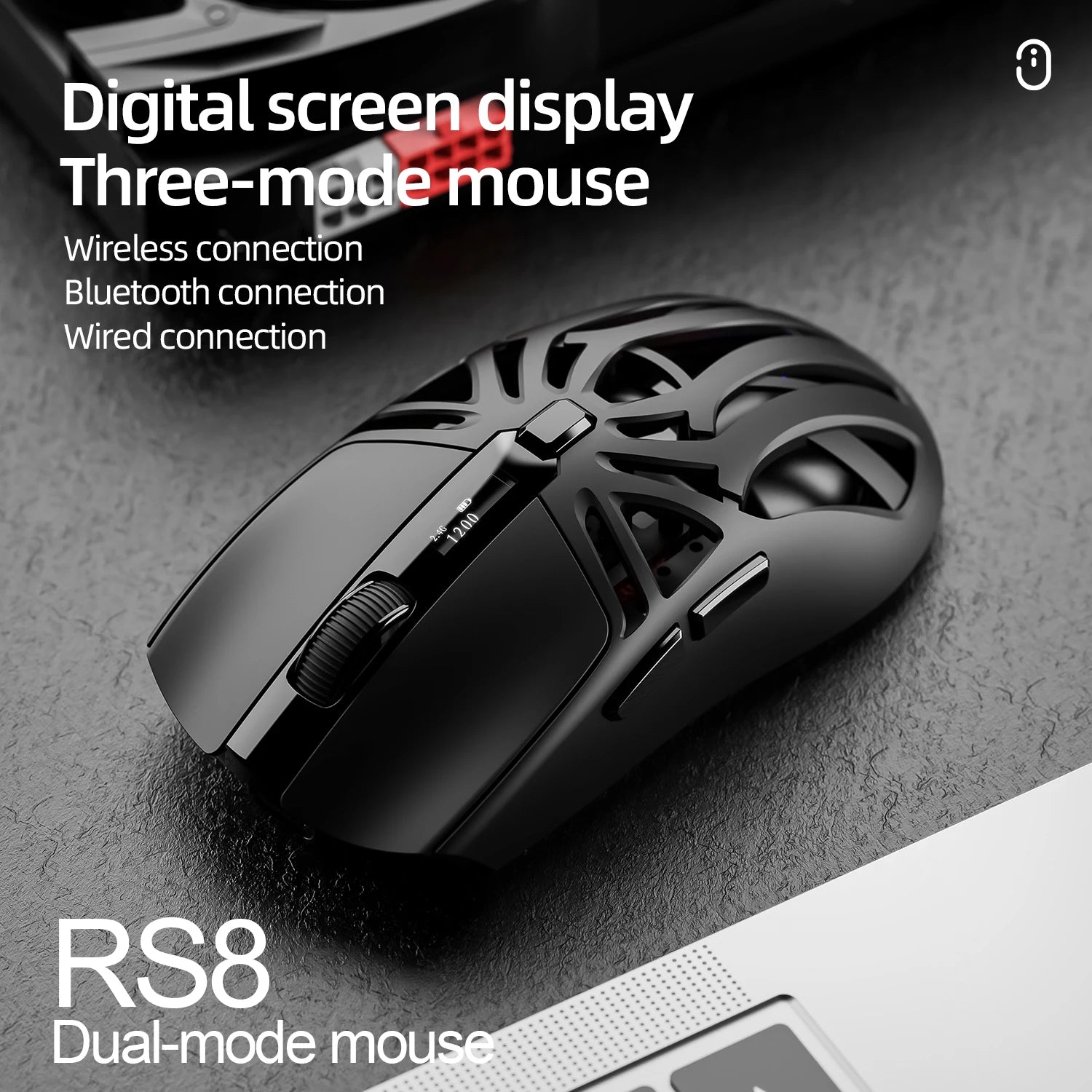 SMAILWOLF RS8 Tri-Mode Gaming Mouse – Bluetooth / 2.4G / Wired, 10,000 DPI, 1,000Hz Polling Rate, Lightweight, Macro Support
