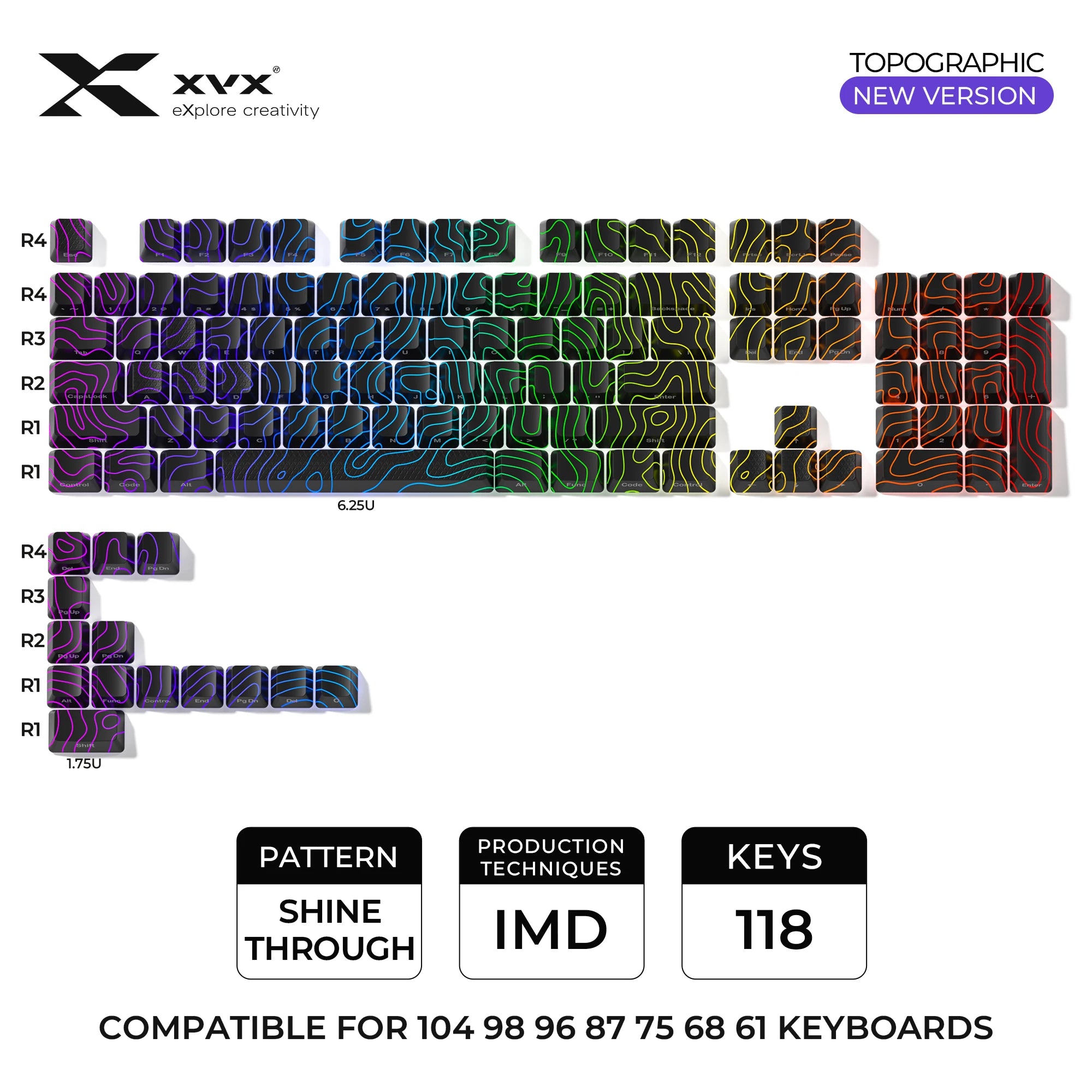 XVX Spider Web Keycaps – OEM Profile, Shine-Through IMD-Tech Keycap Set, 118 Keys, Black Backlight (Keycaps Only)