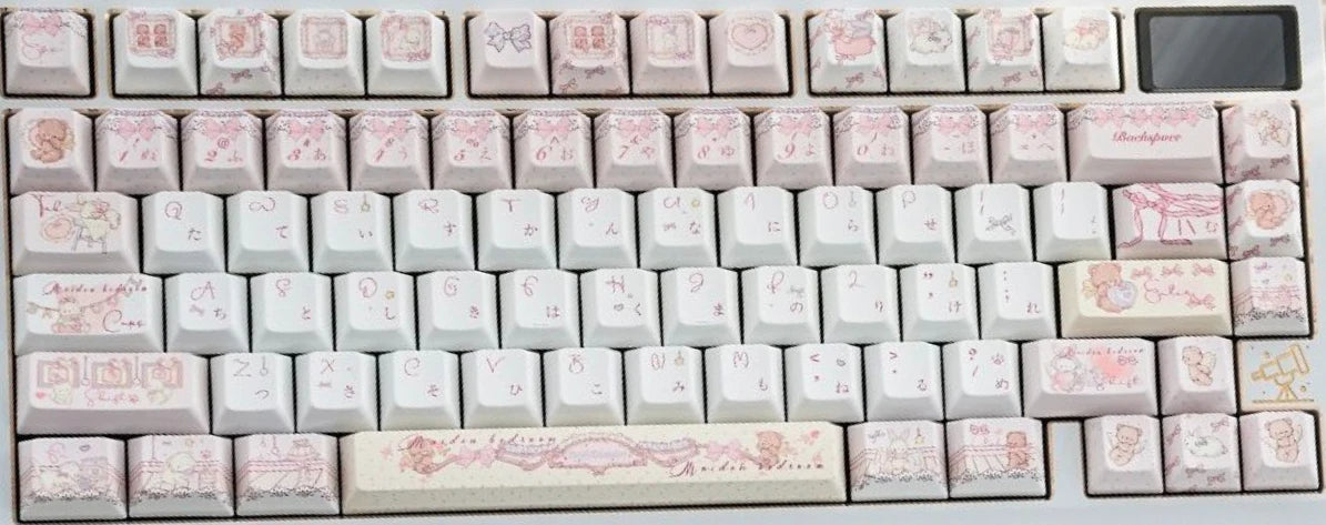 Baby’s Dream Pink & White Theme Keycaps – 139 Keys, PBT Cherry Profile SOA, Custom Original Handmade Keycaps for Mechanical Keyboard