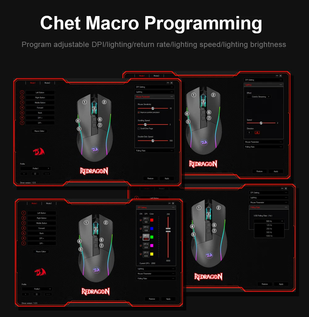 Redragon Lonewolf G105 RGB USB Wired Gaming Mouse – 8,000 DPI, 8 Programmable Buttons, Ergonomic Design for PC & Laptop Gamers