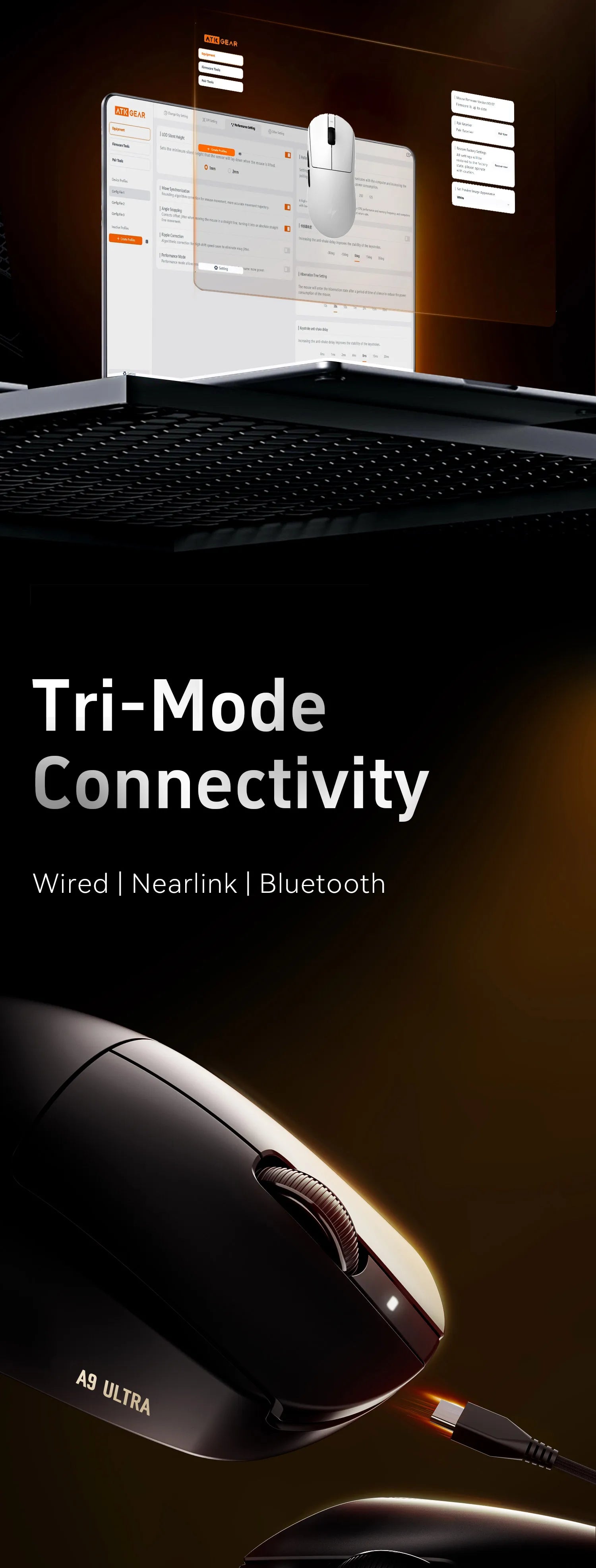 ATK Dragonfly A9 Series Wireless Gaming Mouse – Tri-Mode Connection, PAW3950 Sensor, Nordic 52840 Chip, 8K Polling Rate, 53g Lightweight, for Laptop & PC Gaming