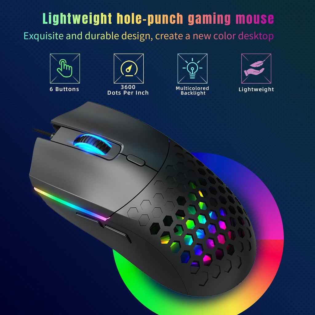HXSJ S500 Optical Gaming Mouse – Lightweight Ergonomic Design, Wired USB, Plug & Play, for Laptop & Desktop PC