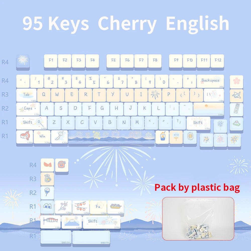 95 Keys Cherry Profile PBT Keycaps – Spark Conference Theme, for Gaming Mechanical Keyboard 61/64/68/75-Key Layouts, AULA F75 Compatible