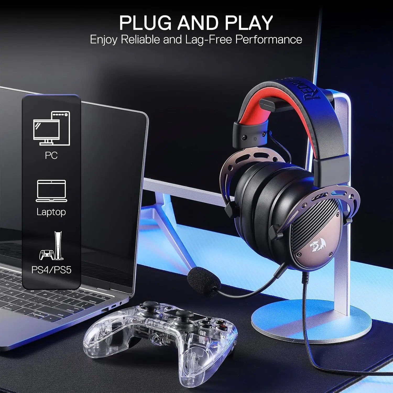 Redragon H730 USB Wired Gaming Headset – 53mm Drivers, 360° Spatial Sound, Detachable Noise-Canceling Mic
