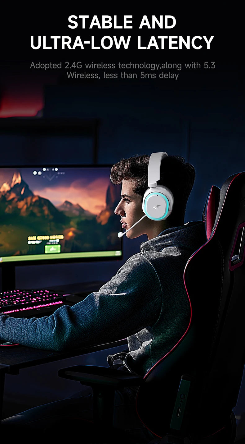 Picun G2 Wireless Gaming Headset – 2.4GHz & Bluetooth, 7.1 Surround, Low Latency, ENC Mic