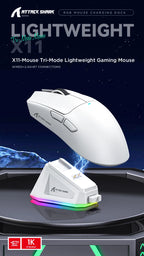 ATTACK SHARK X11 Tri-Mode Gaming Mouse – Bluetooth / 2.4G, PAW3311 Sensor, RGB, Magnetic Charging Dock, Esports Mouse