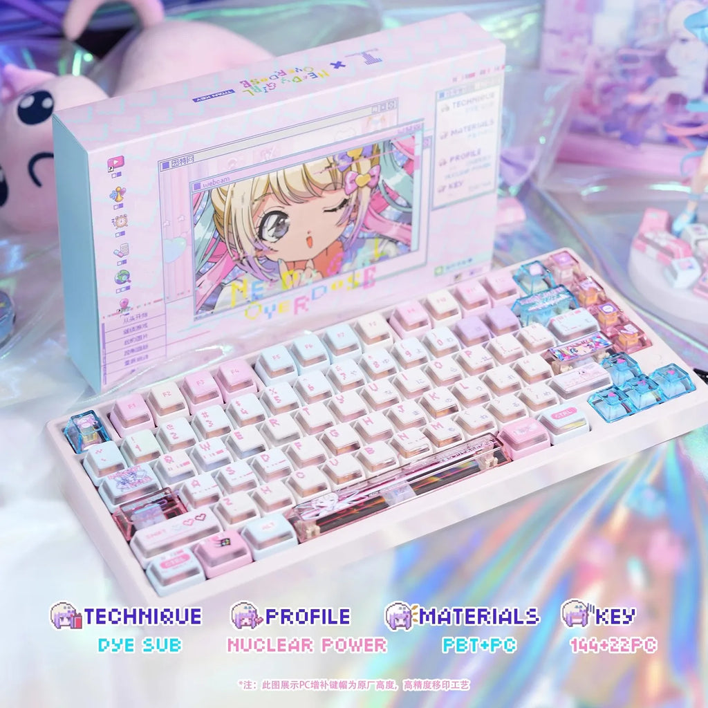 Anime NEEDY Girl Overdose Keycaps – Cute PBT + PC Translucent, Cherry Profile, Custom Keycaps for Mechanical Keyboard Gaming Gifts