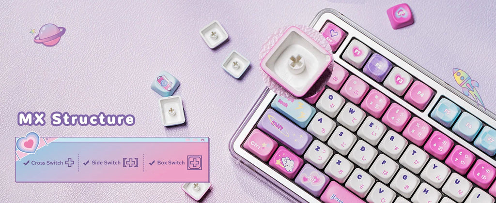 KiiBOOM × Elyxirine Digital Dreams (Pastel Y2K) Keycap Set – 144 Keys, MOA / Cherry Profile, for 60% / 65% / 75% / TKL / Full-Size Keyboards