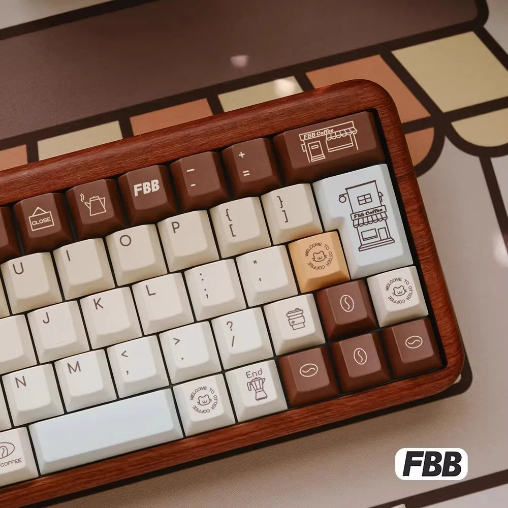 FBB Otter Coffee Theme Keycaps – PBT, Gaming Mechanical Keyboard Keycaps for MX Switch, PC Custom DIY Cute Artisan Accessory