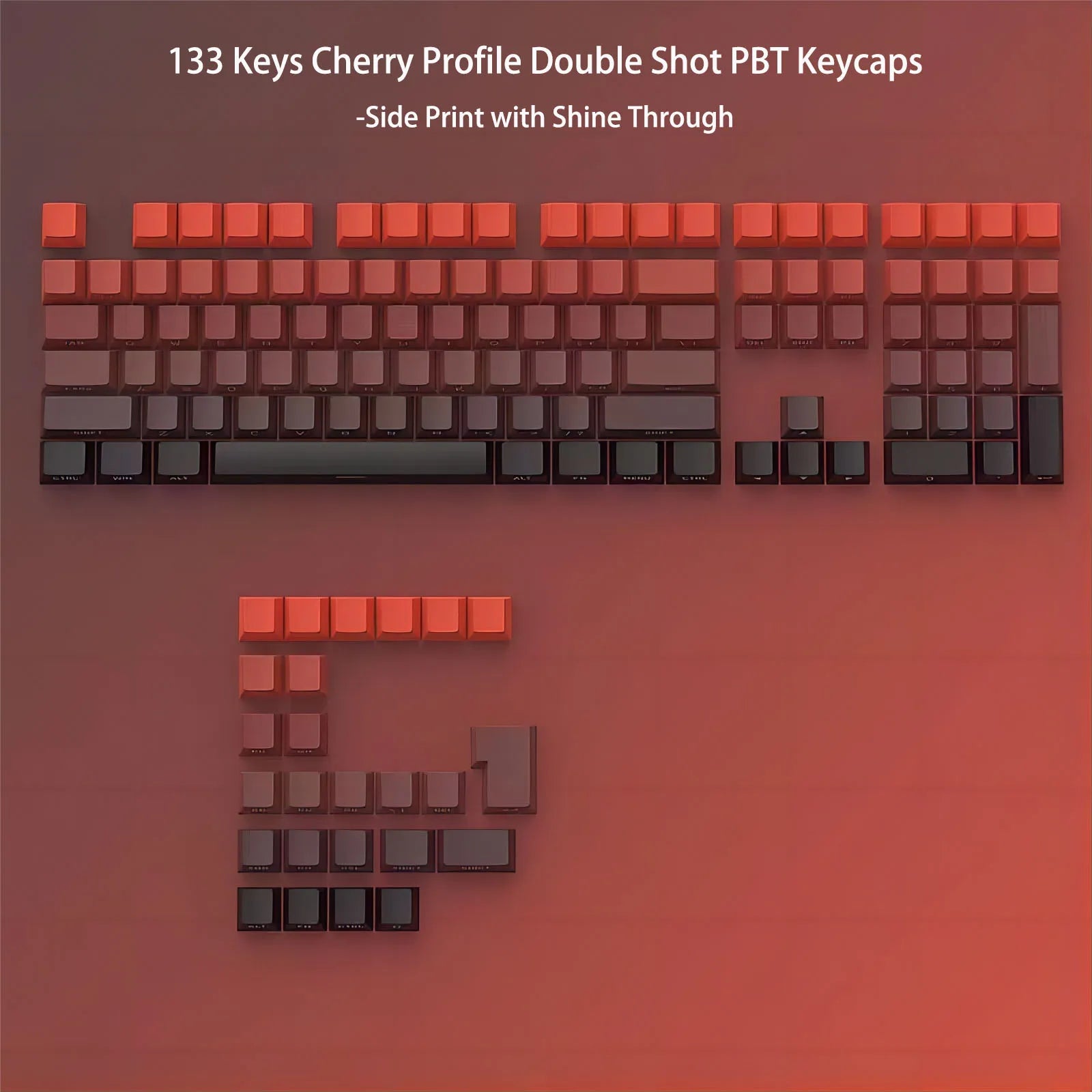 133 Keys Side-Print Shine-Through Keycap Set – Double-Shot PBT, Cherry Profile, for MX Switch Mechanical Gaming Keyboard