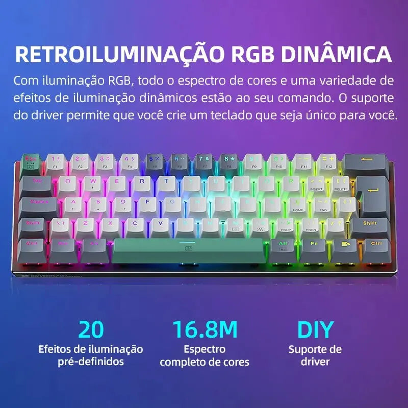 Machenike K500-B61 Mini Mechanical Keyboard – 60%, ABNT2 Layout, RGB Backlight, Hot-Swappable, NKRO, Wired Gaming Keyboard