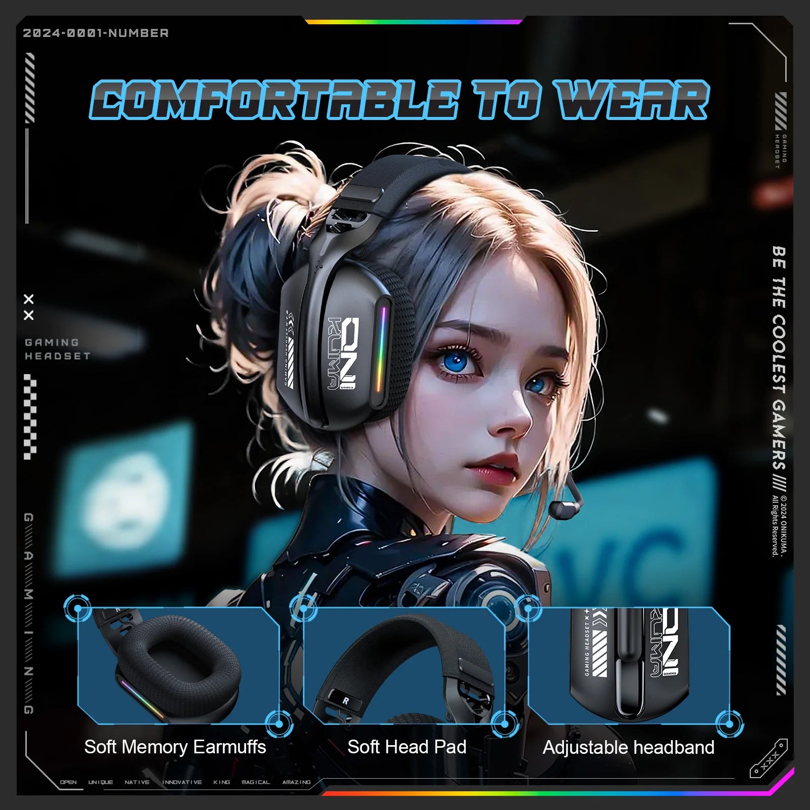 ONIKUMA Wireless Gaming Headset – 2.4G / Bluetooth / Wired, Bendable HD Mic, Soft Ear Pads