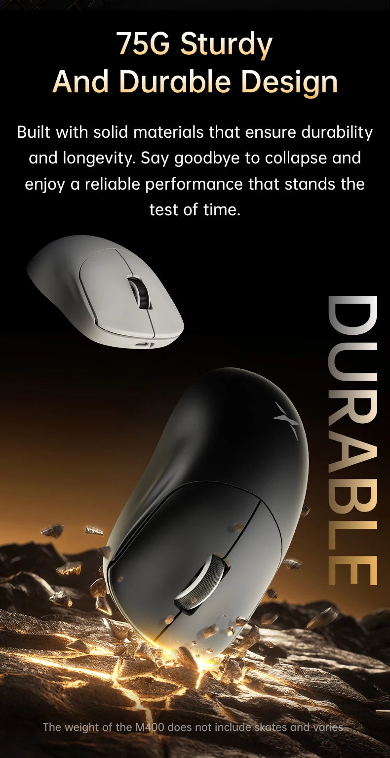 Delux M400 Wireless Gaming Mouse – 24,000 DPI, 1KHz Polling Rate, PAW3311 Sensor, Tri-Mode, 500mAh Rechargeable, for All Hand Sizes