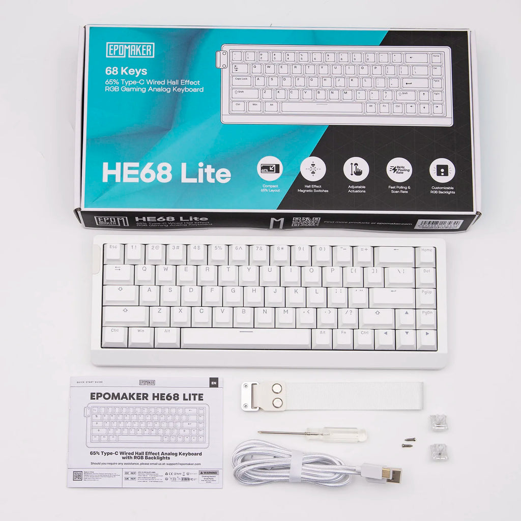 EPOMAKER HE68 Lite Mechanical Keyboard – 65% ANSI US Layout, Tray-Mounted, Wired Hall Effect Magnetic Switch, DKS SOCD, RGB Backlight