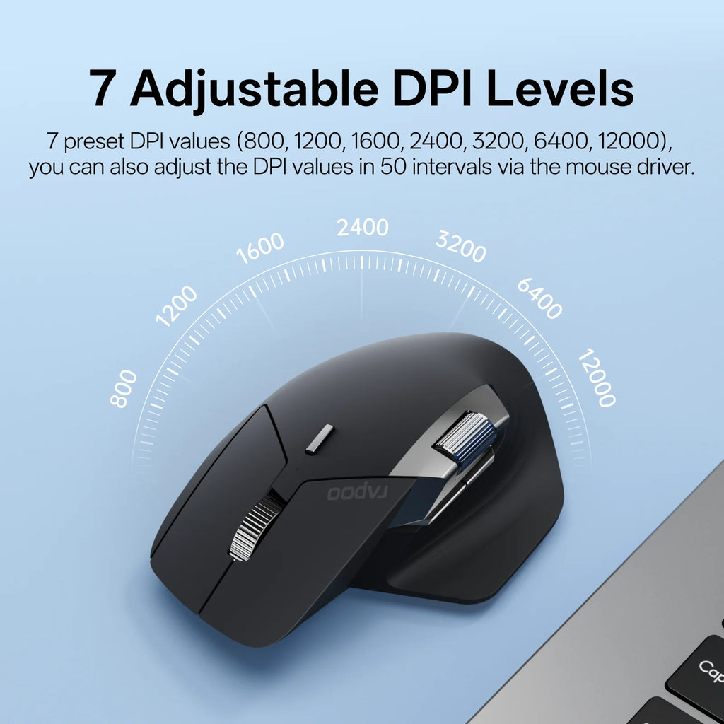 Rapoo MT760PRO Wireless Mouse – NearLink + Bluetooth 5.0, Multi-Device, 12,000 DPI, 2K Polling Rate, Ergonomic, Quiet Clicks