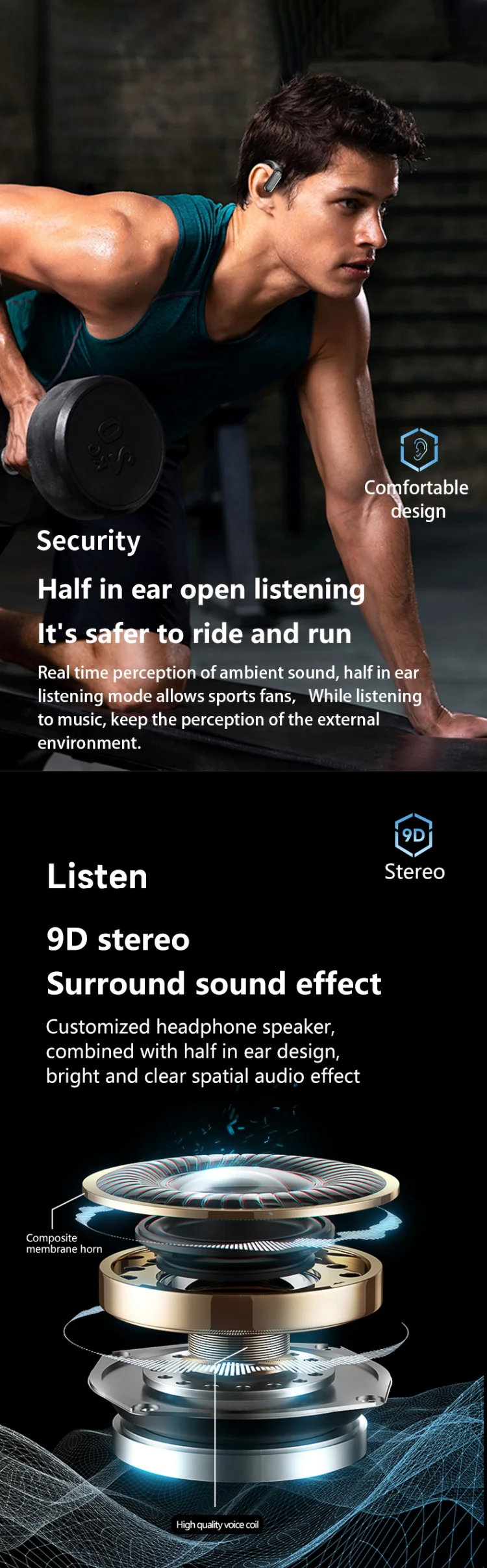 Original Sony A520 Wireless Business Ear-Hook Headphones | Hi-Fi Bass Noise-Cancelling Sport & Gaming Earbuds with Microphone