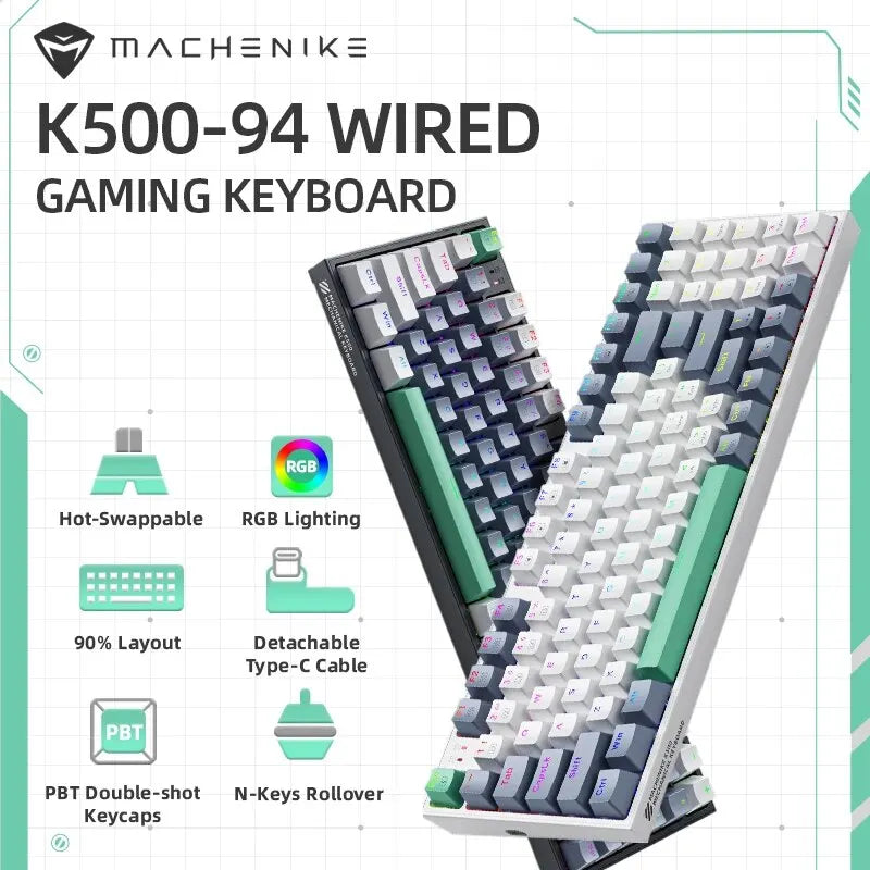 MACHENIKE K500-B94 Mechanical Keyboard – 94 Keys (90%), Wired Gaming Keyboard, Hot-Swappable, RGB Backlight, for PC & Laptop