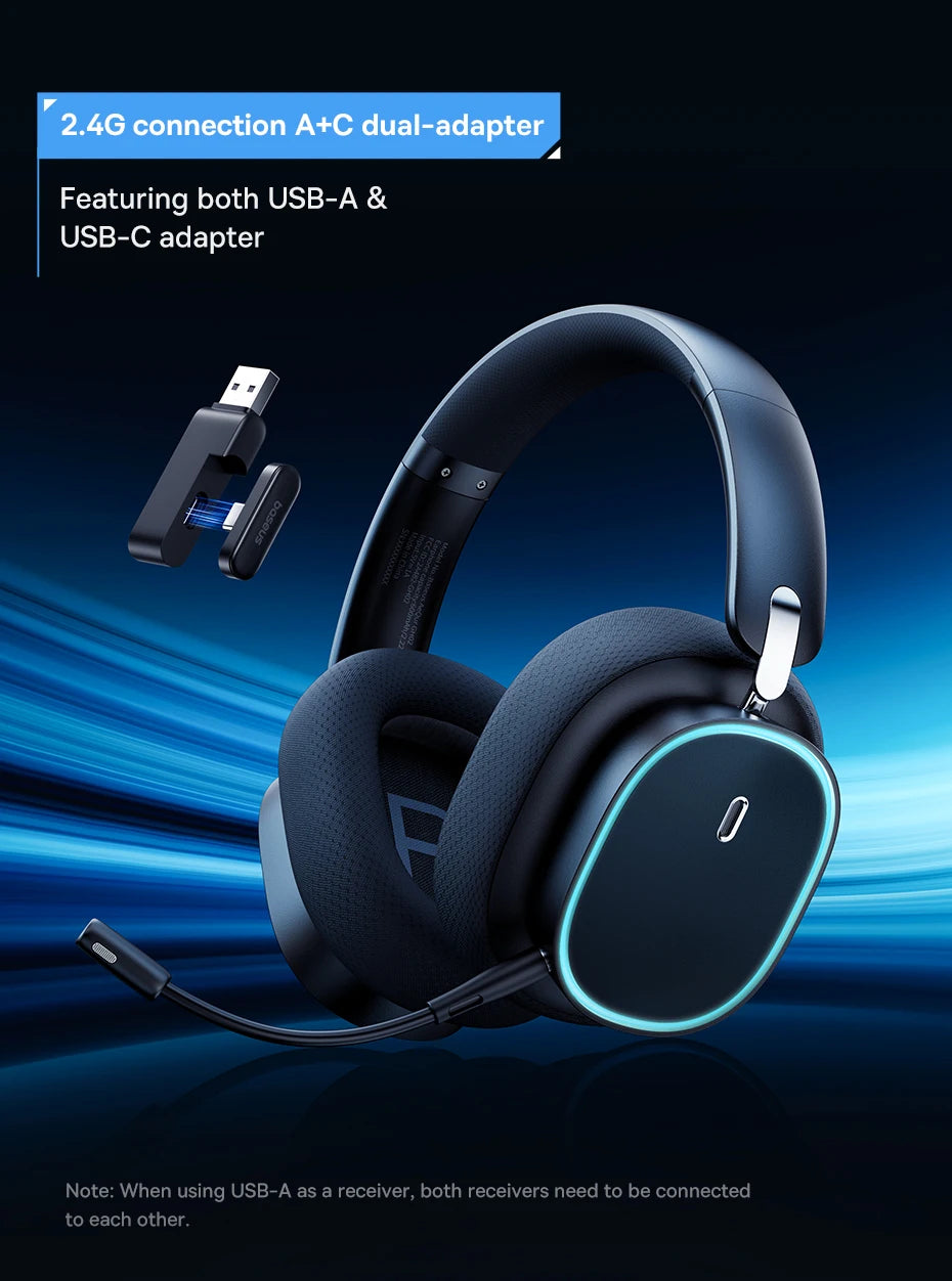 Baseus GH02 Wireless Gaming Headset – Bluetooth 5.3, 2.4G/Wired, RGB, 40mm Drivers